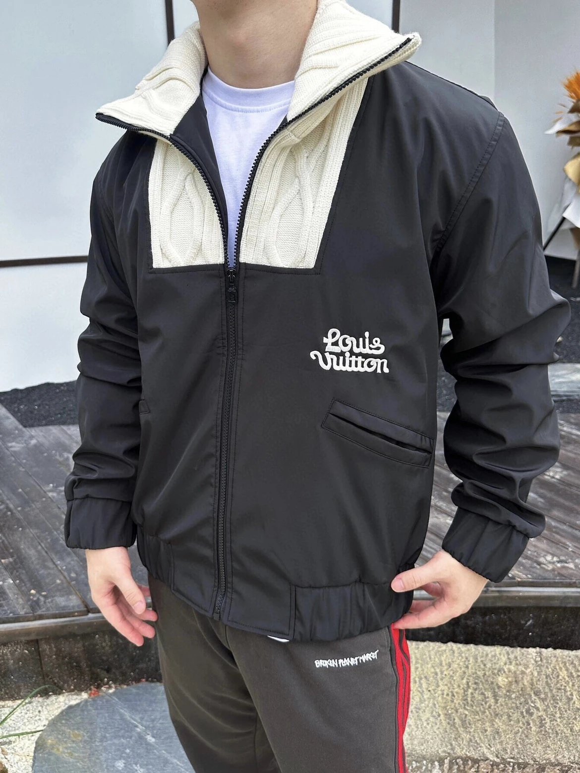 RD-C223 · Color-Block Cable-Knit Collar Padded Jacket showcase view 3