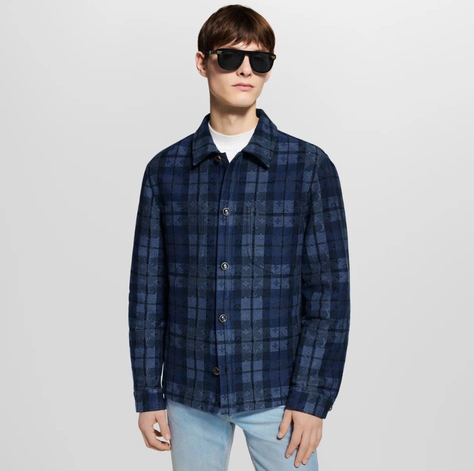 RD-C224 · Navy Jacquard Plaid Denim Shirt Jacket showcase view 1