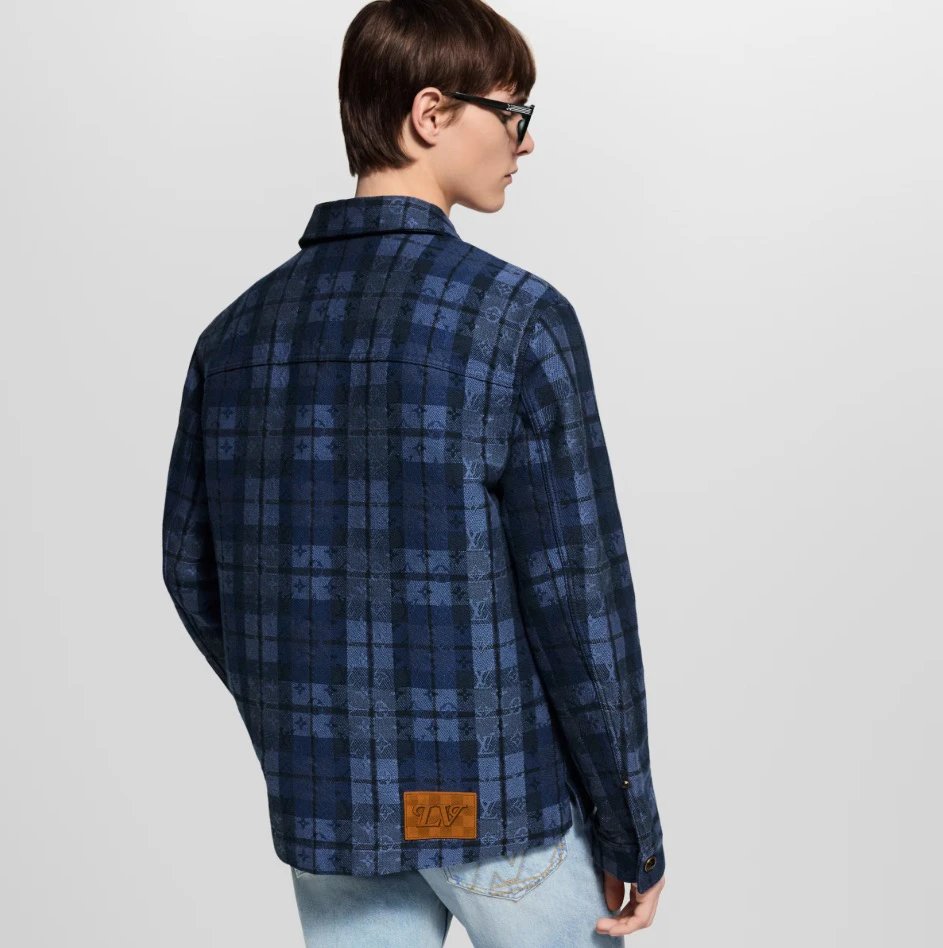 RD-C224 · Navy Jacquard Plaid Denim Shirt Jacket showcase view 2