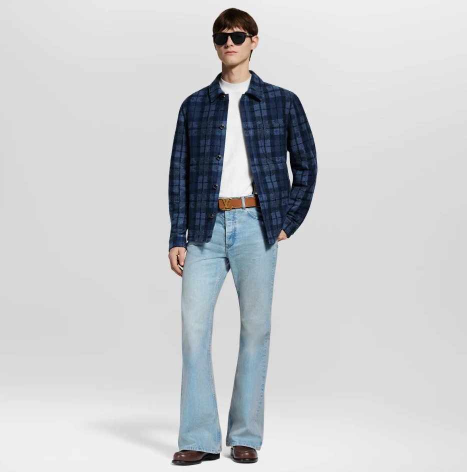 RD-C224 · Navy Jacquard Plaid Denim Shirt Jacket showcase view 3