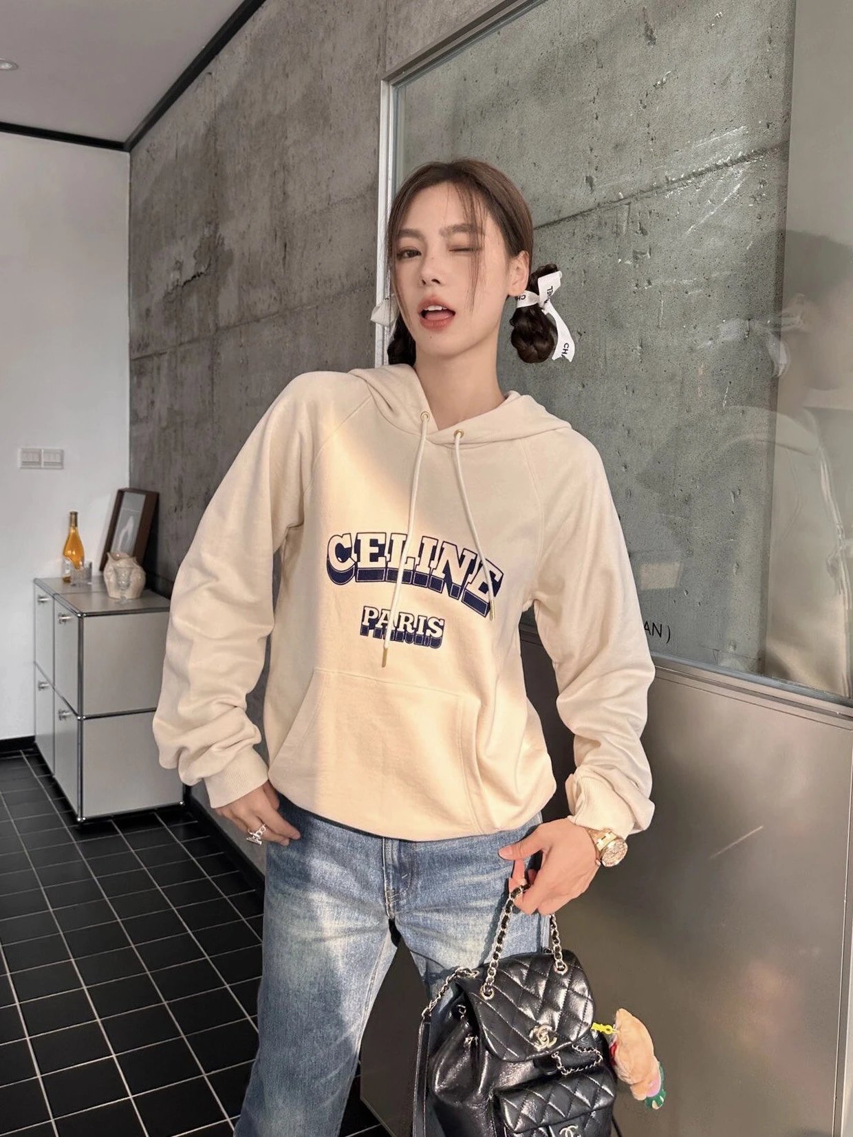RD-C259 · Ivory Colorblock Logo Hoodie showcase view 5