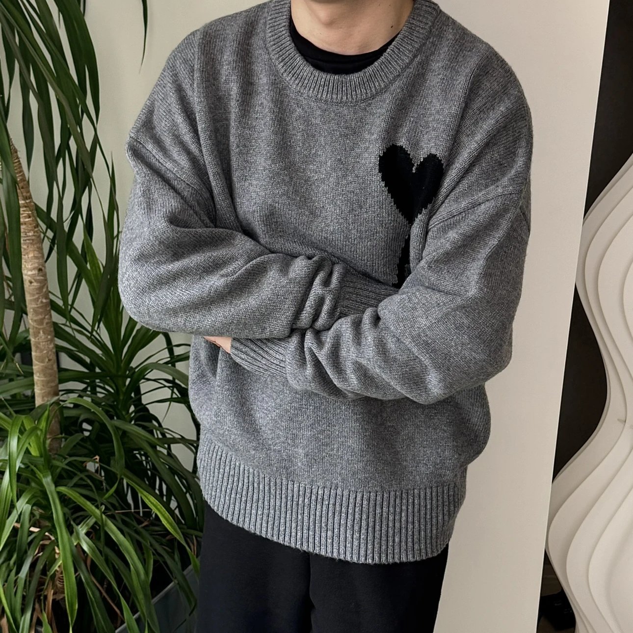 RD-C363 · Grey Heart Logo Wool Crewneck Sweater showcase view 2