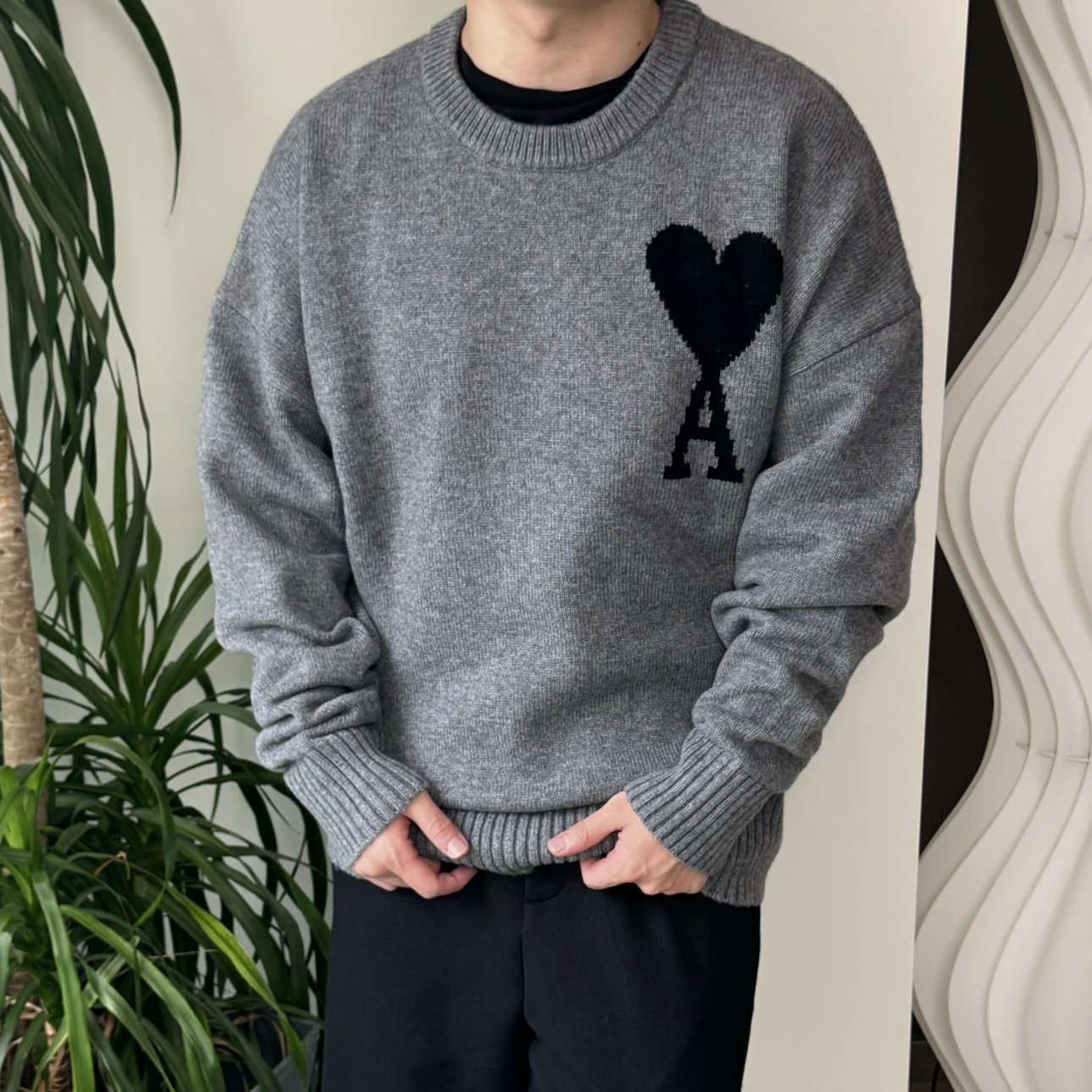RD-C363 · Grey Heart Logo Wool Crewneck Sweater showcase view 10