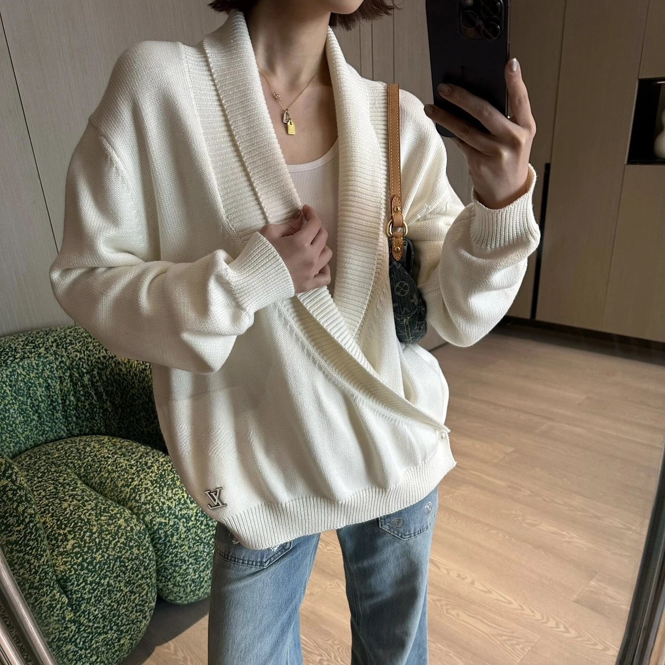 RD-C365 · Asymmetric Wool-Cotton Wrap Cardigan showcase view 1