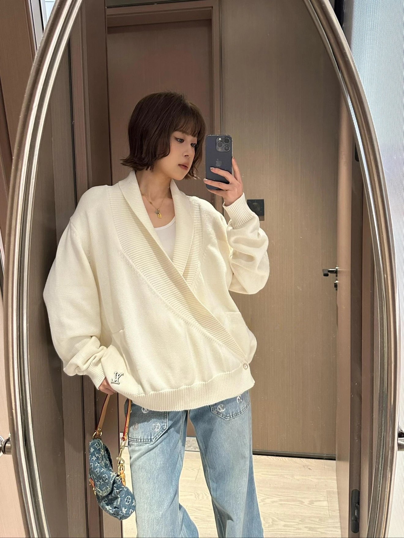 RD-C365 · Asymmetric Wool-Cotton Wrap Cardigan showcase view 2