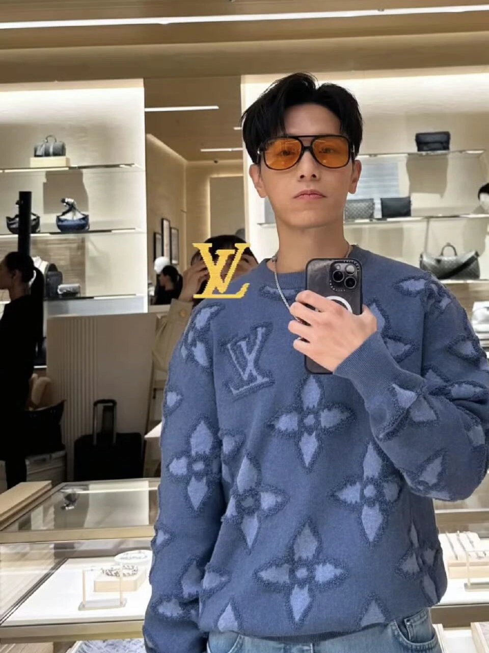 RD-C366 · Blue Tonal Logo-Pattern Crewneck Sweater showcase view 2