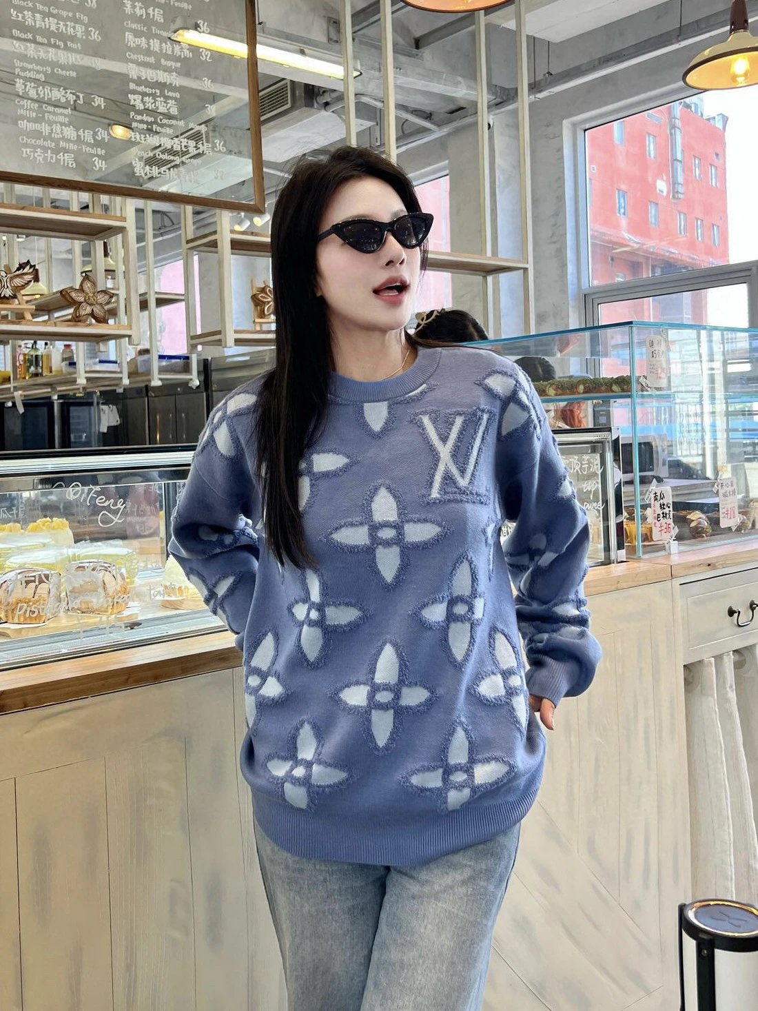RD-C366 · Blue Tonal Logo-Pattern Crewneck Sweater showcase view 9