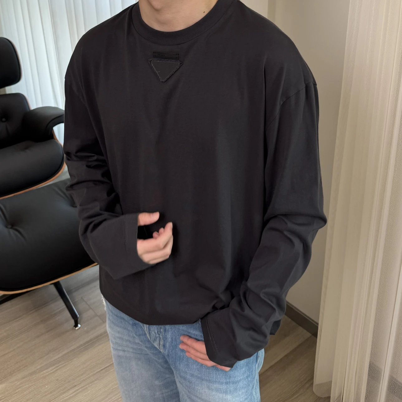 RD-C393 · Triangle-Patch Long-Sleeve T-Shirt showcase view 1