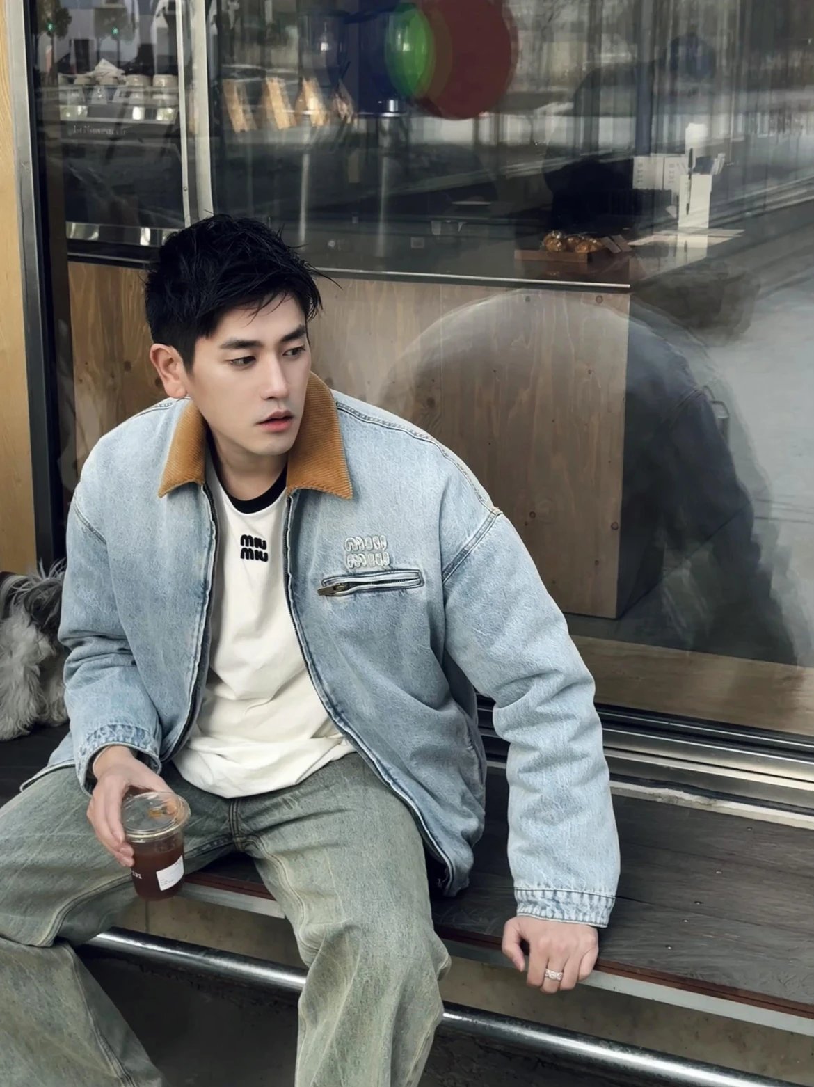 RD-C319 · Sky-Blue Denim Collar Padded Jacket showcase view 9