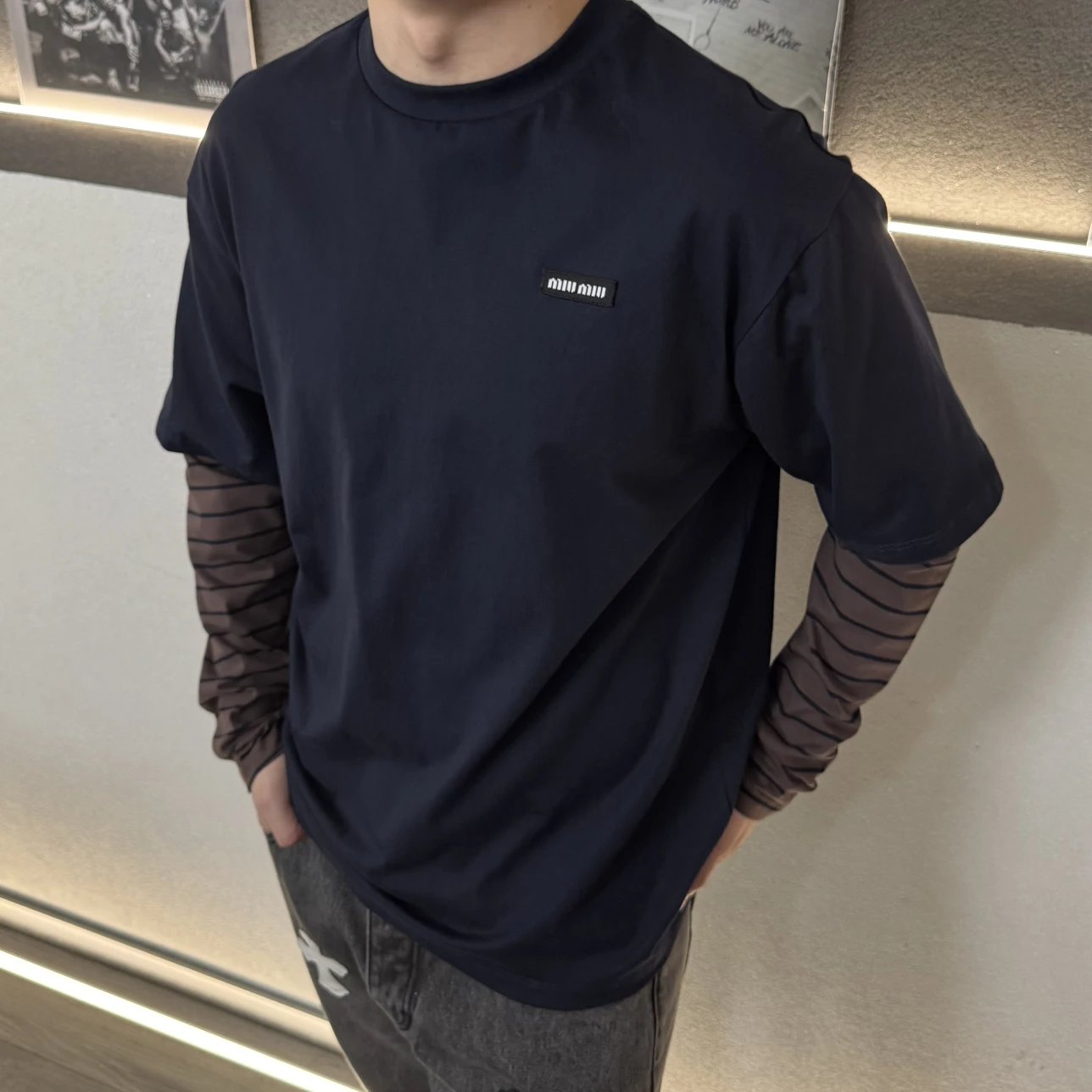 RD-C396 · Layered Striped-Sleeve T-Shirt showcase view 1