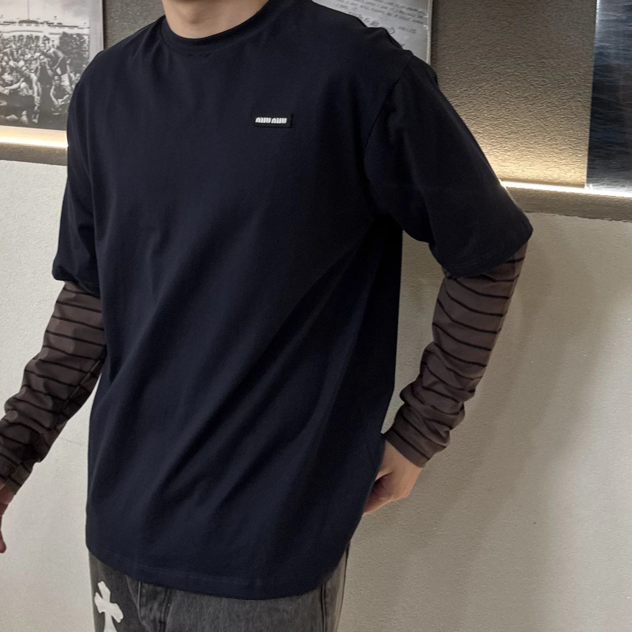 RD-C396 · Layered Striped-Sleeve T-Shirt showcase view 2