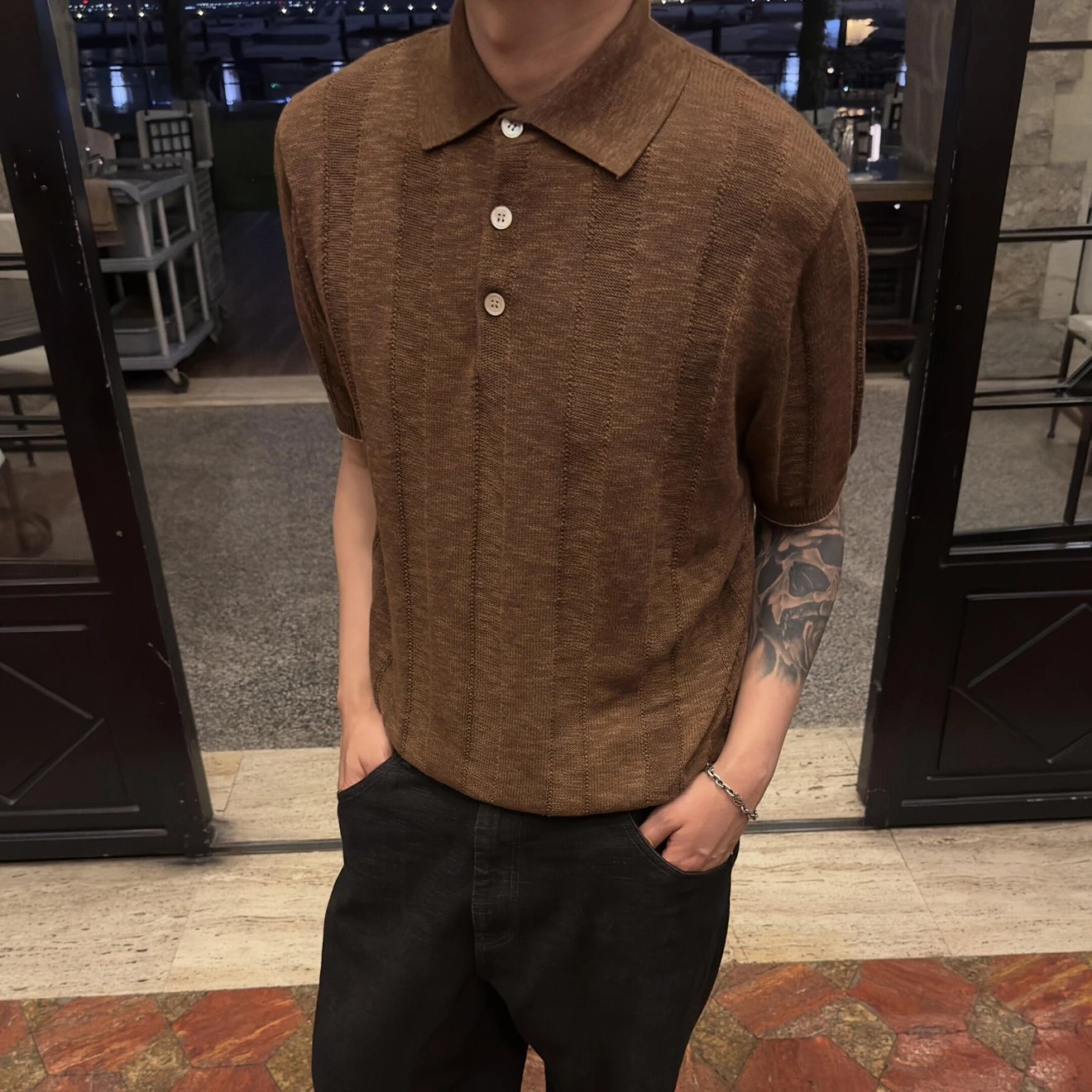 RD-C103 · Wide-Rib Cotton-Linen Knit Polo showcase view 1