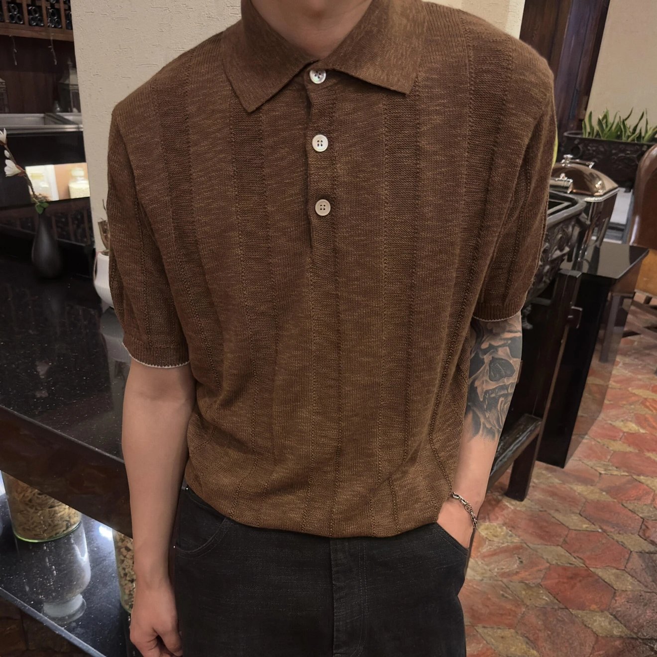 RD-C103 · Wide-Rib Cotton-Linen Knit Polo showcase view 2