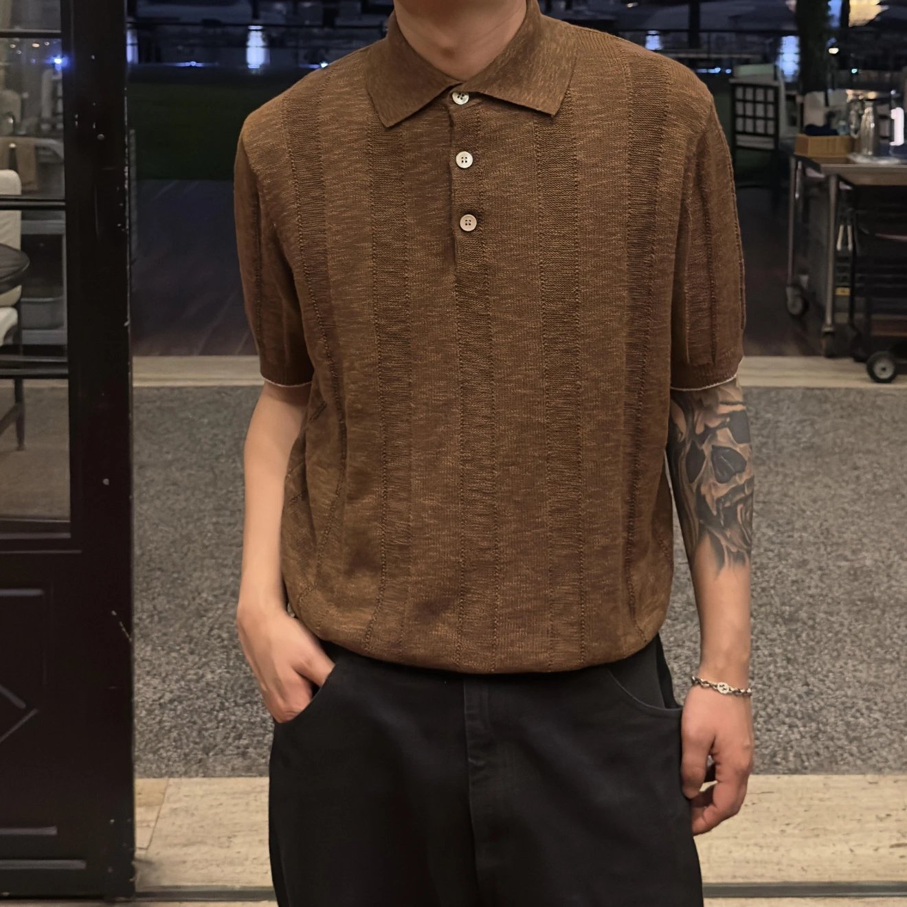 RD-C103 · Wide-Rib Cotton-Linen Knit Polo showcase view 3