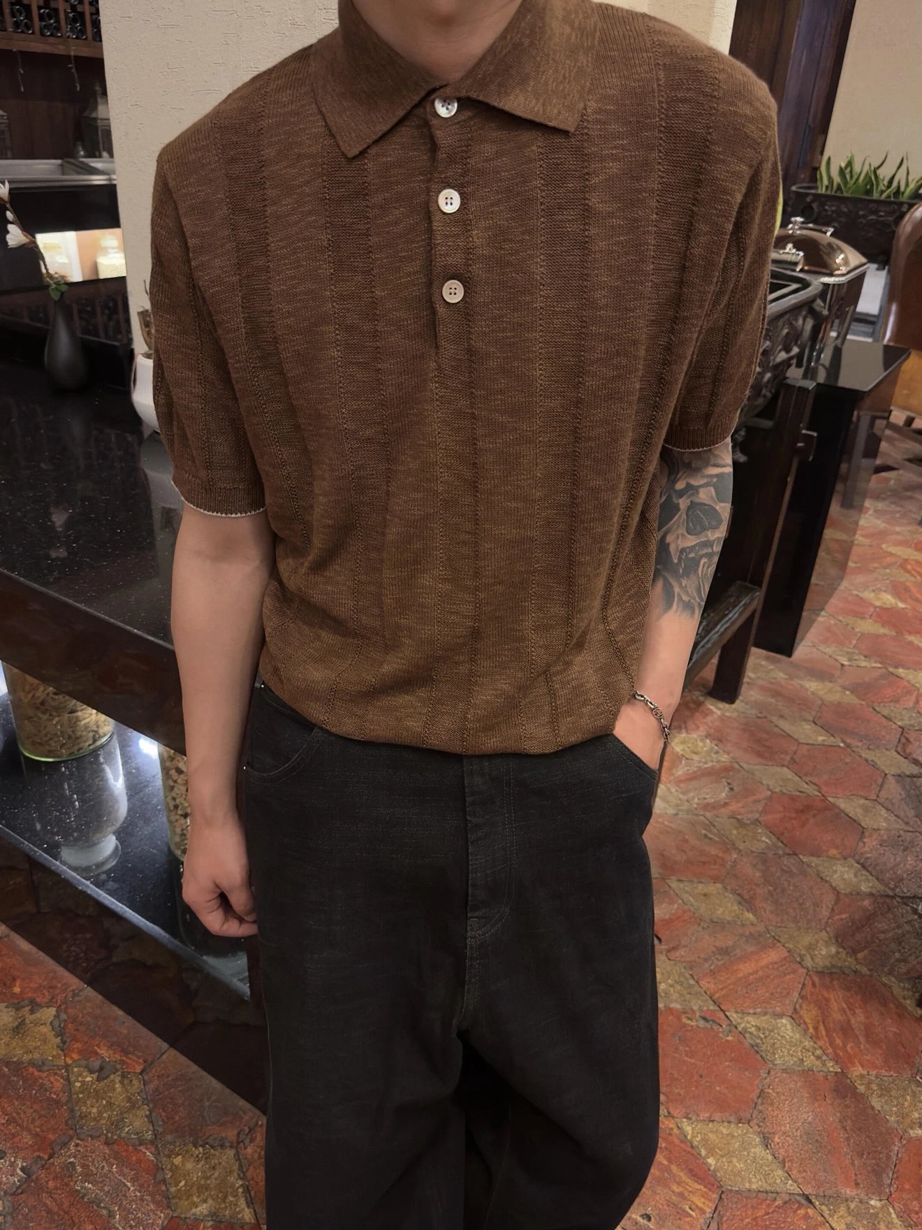 RD-C103 · Wide-Rib Cotton-Linen Knit Polo showcase view 4
