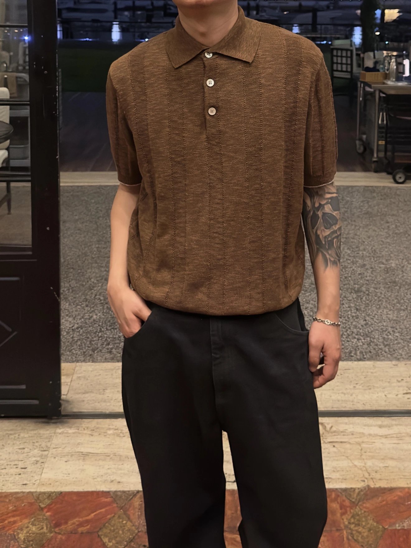 RD-C103 · Wide-Rib Cotton-Linen Knit Polo showcase view 6