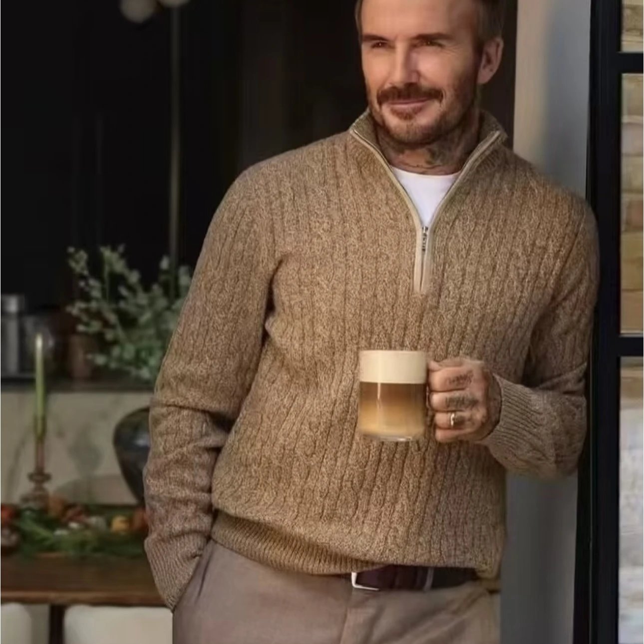 RD-C368 · Cashmere-Blend Cable-Knit Half-Zip Sweater showcase view 4