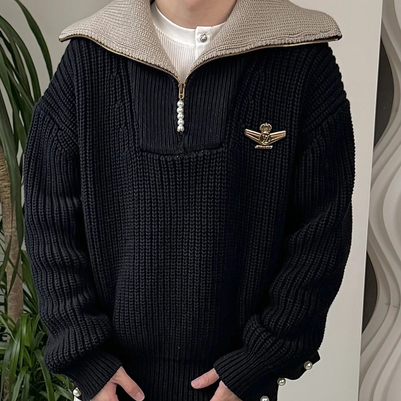 RD-C369 · Mercerized Wool Half-Zip Pearl Sweater showcase view 1