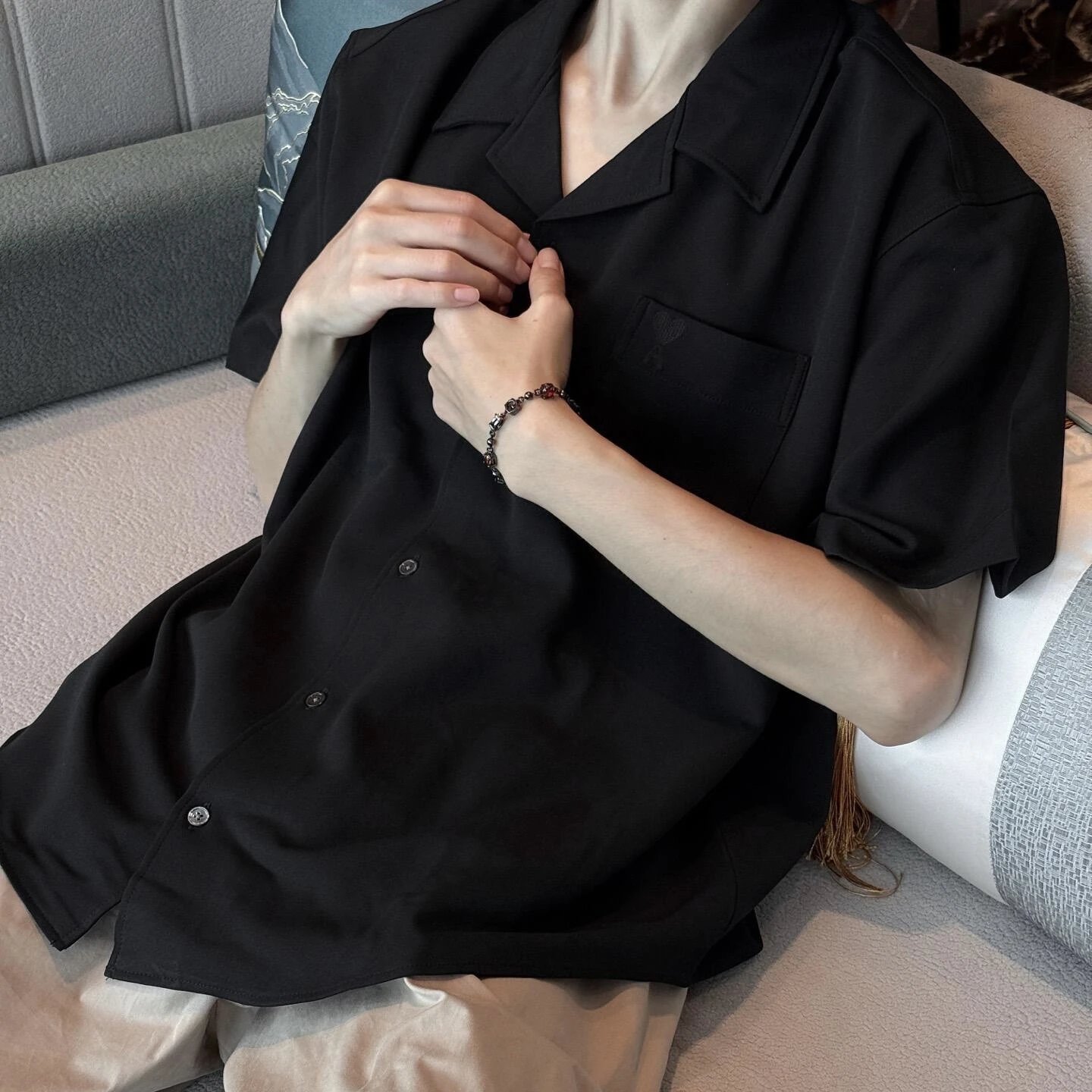 RD-C146 · Black Relaxed-Fit Cuban-Collar Shirt showcase view 1