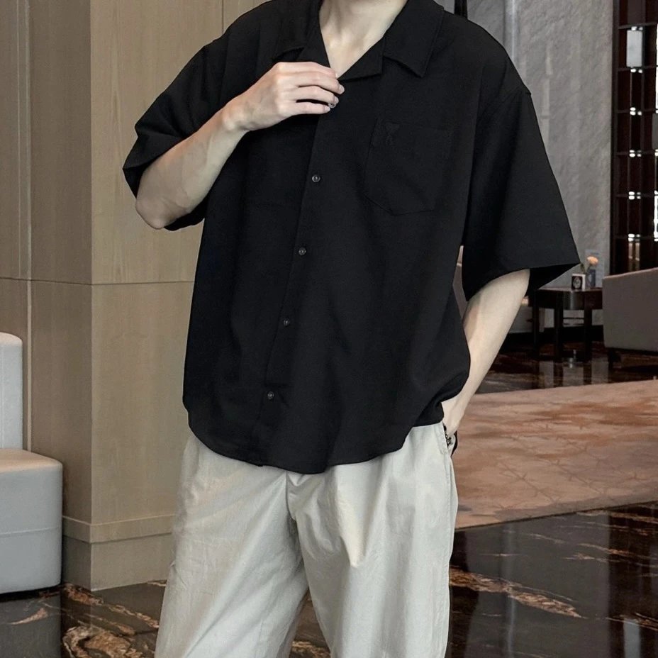 RD-C146 · Black Relaxed-Fit Cuban-Collar Shirt showcase view 6