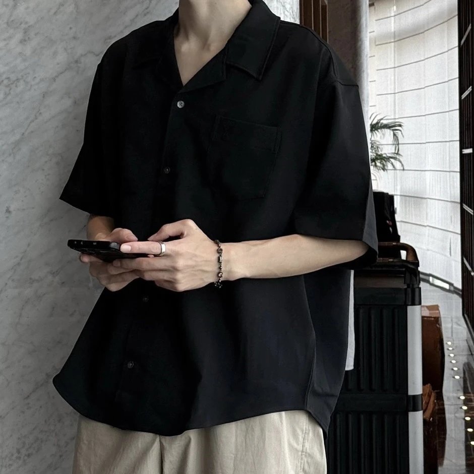 RD-C146 · Black Relaxed-Fit Cuban-Collar Shirt showcase view 7