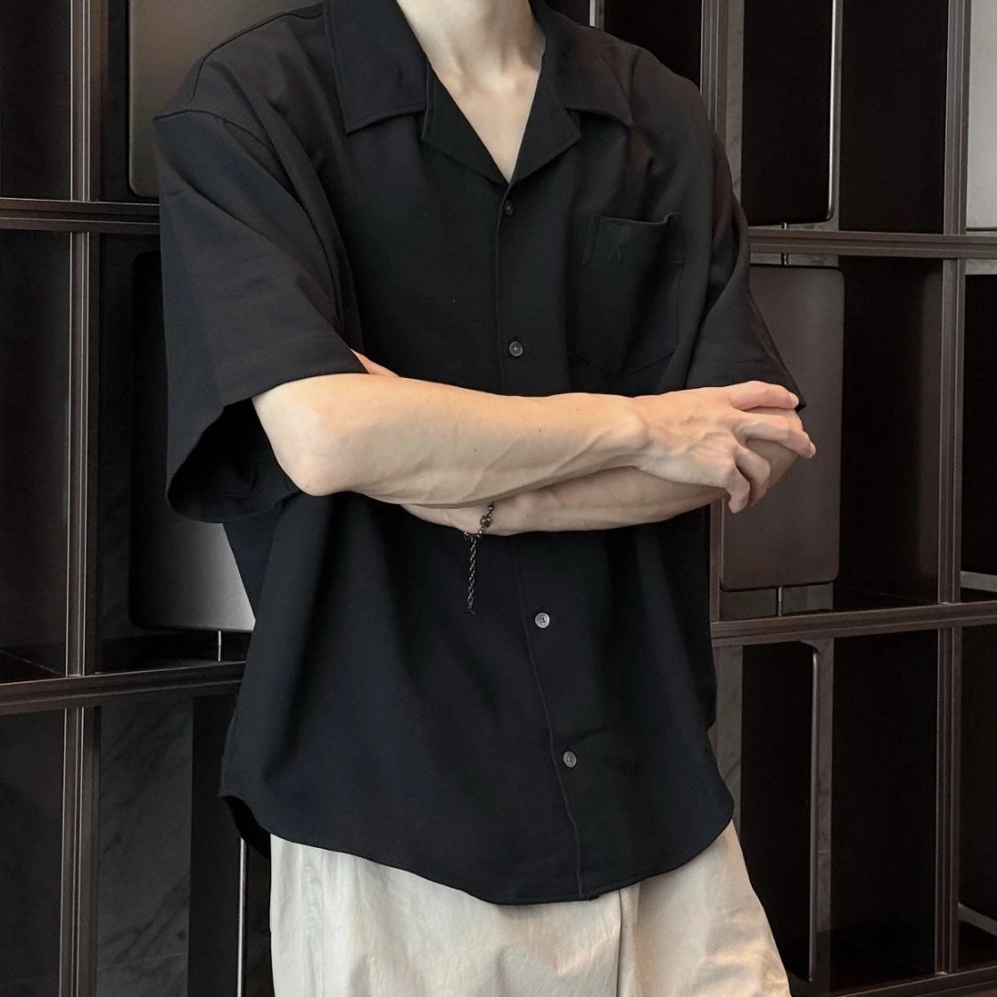 RD-C146 · Black Relaxed-Fit Cuban-Collar Shirt showcase view 9