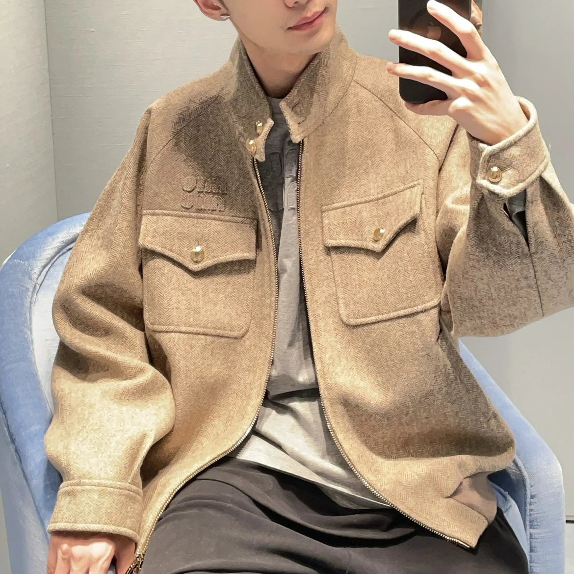 RD-C229 · Herringbone Stand-Collar Zip Jacket showcase view 1