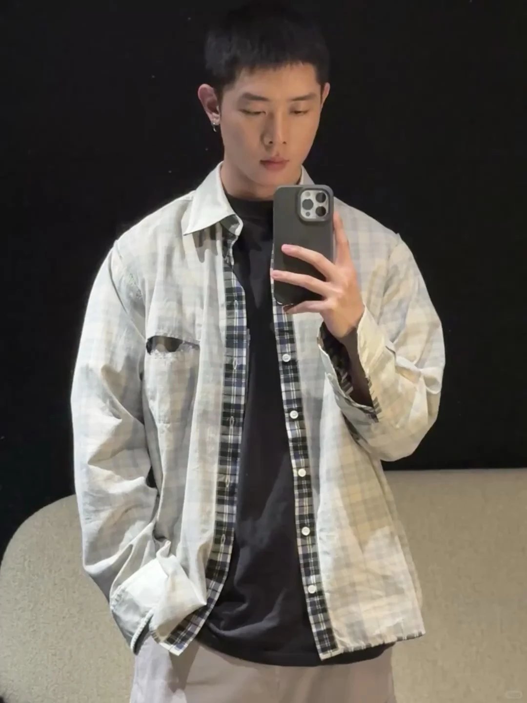 RD-C337 · Reversible Patchwork Check Shirt showcase view 3