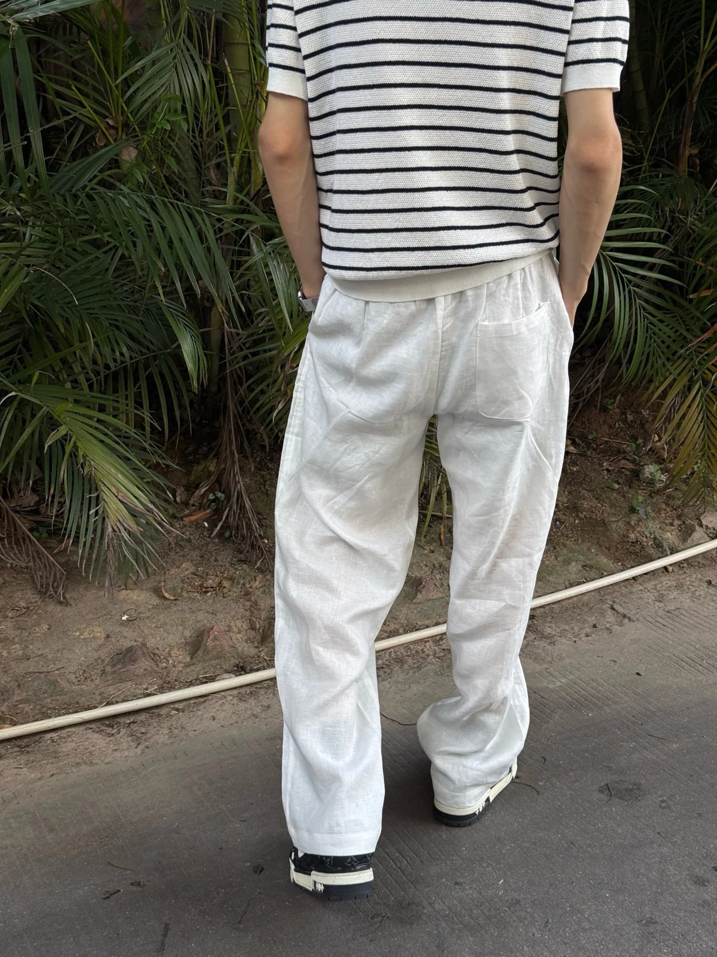 RD-C417 · White Linen Drawstring Wide-Leg Trousers showcase view 7