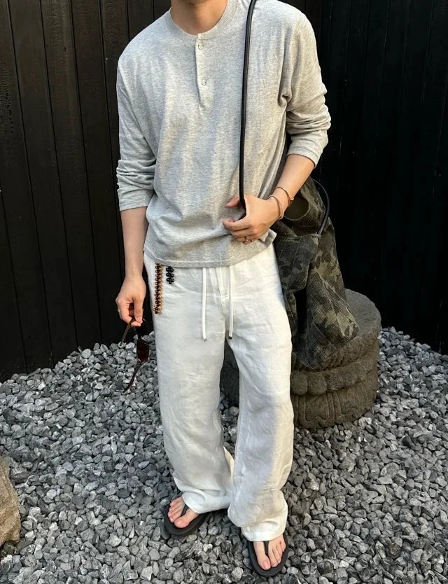 RD-C417 · White Linen Drawstring Wide-Leg Trousers showcase view 5