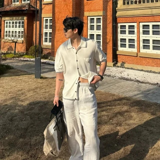 RD-C417 · White Linen Drawstring Wide-Leg Trousers showcase view 10