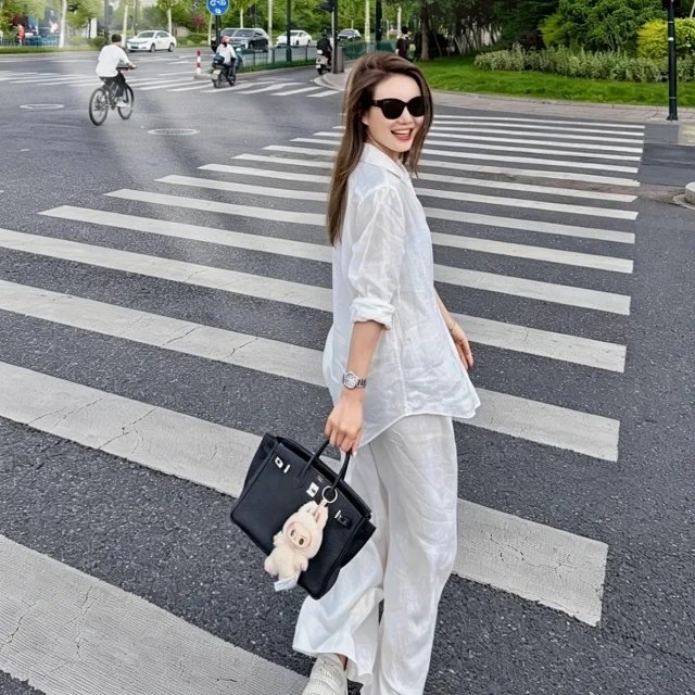 RD-C417 · White Linen Drawstring Wide-Leg Trousers showcase view 8