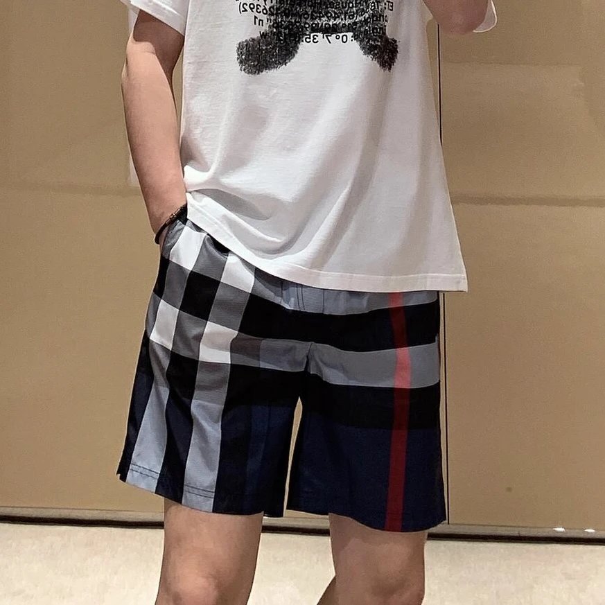 RD-C289 · Large Check Drawstring Shorts – Navy showcase view 2