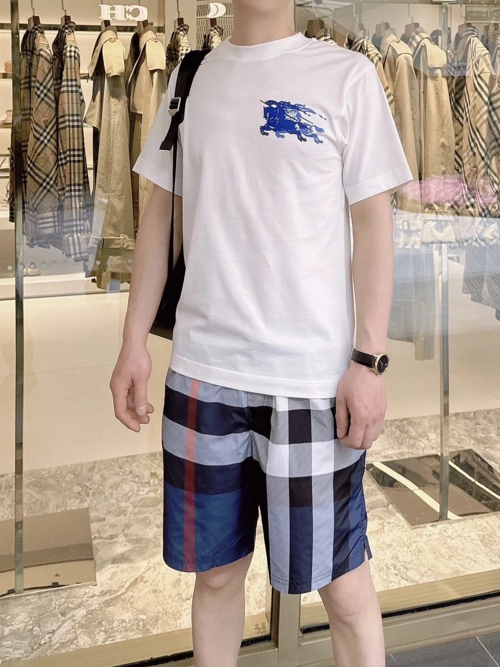 RD-C289 · Large Check Drawstring Shorts – Navy showcase view 6