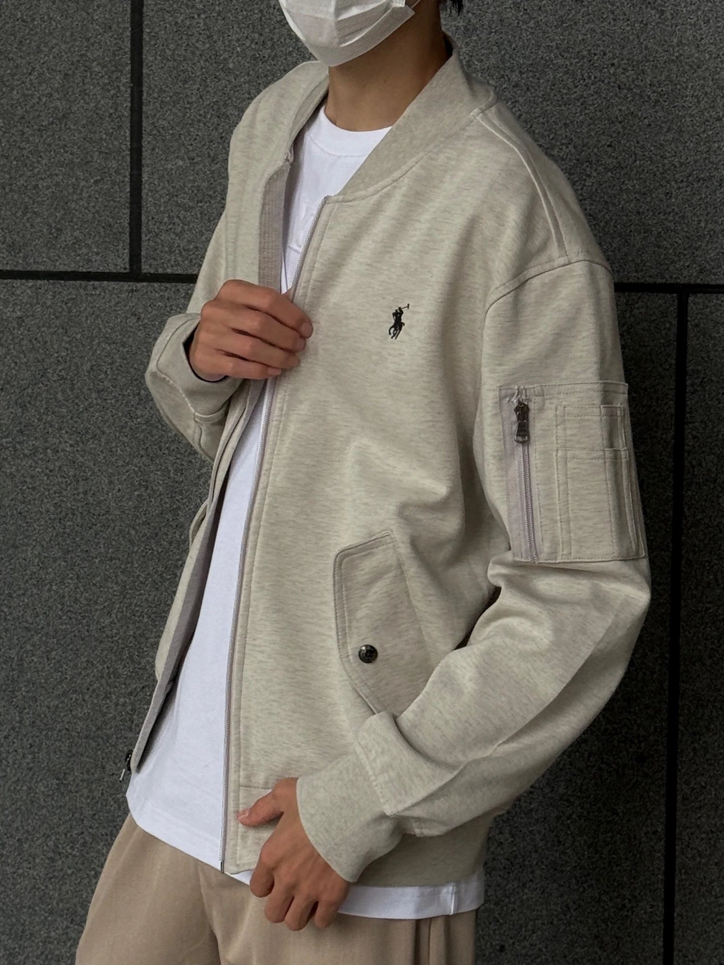 RD-C231 · Light Grey Logo-Embroidered Zip Bomber Jacket showcase view 2