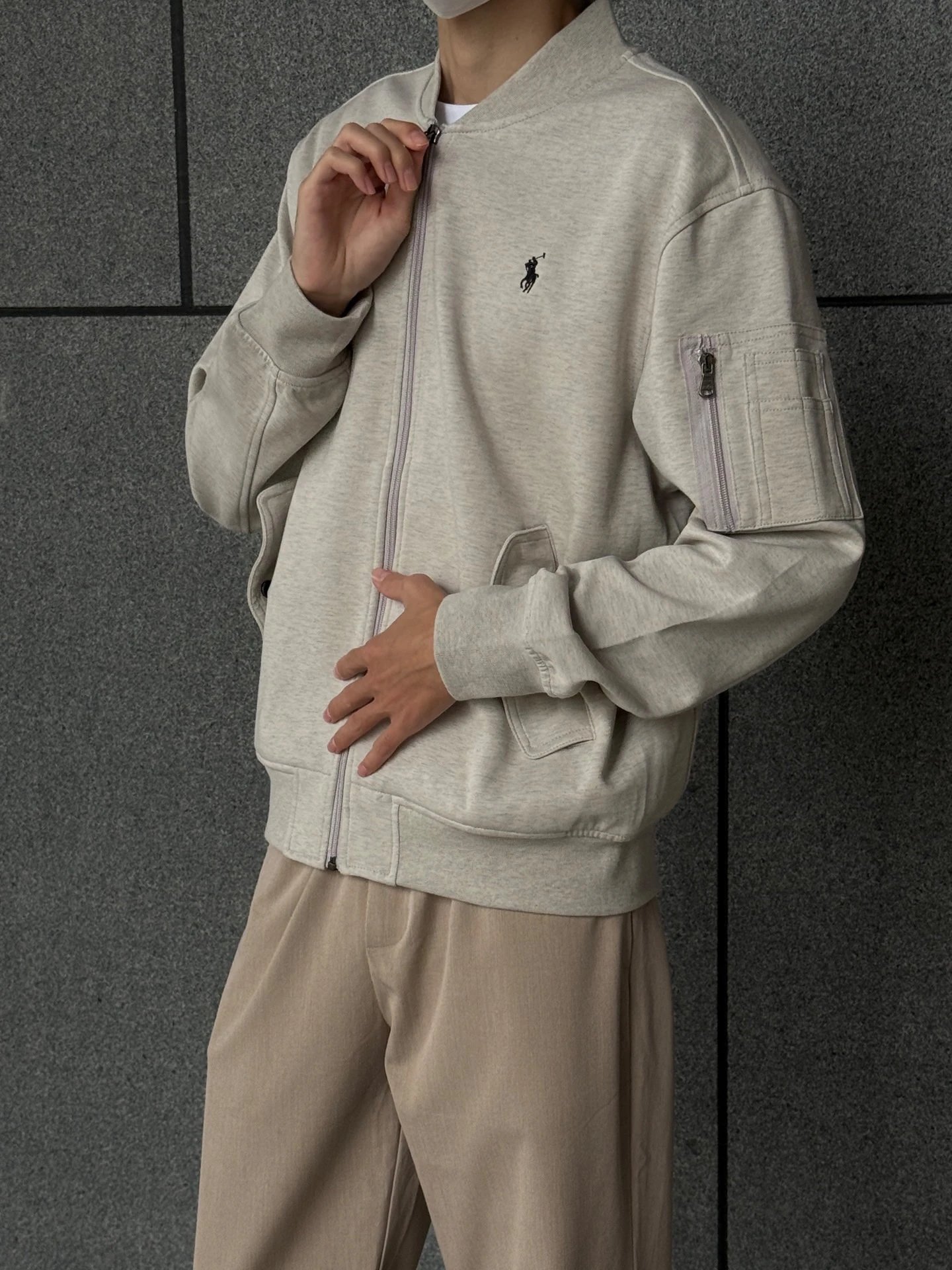 RD-C231 · Light Grey Logo-Embroidered Zip Bomber Jacket showcase view 4