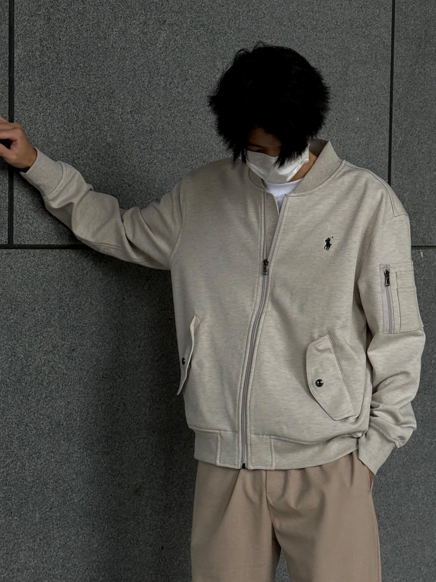RD-C231 · Light Grey Logo-Embroidered Zip Bomber Jacket showcase view 5
