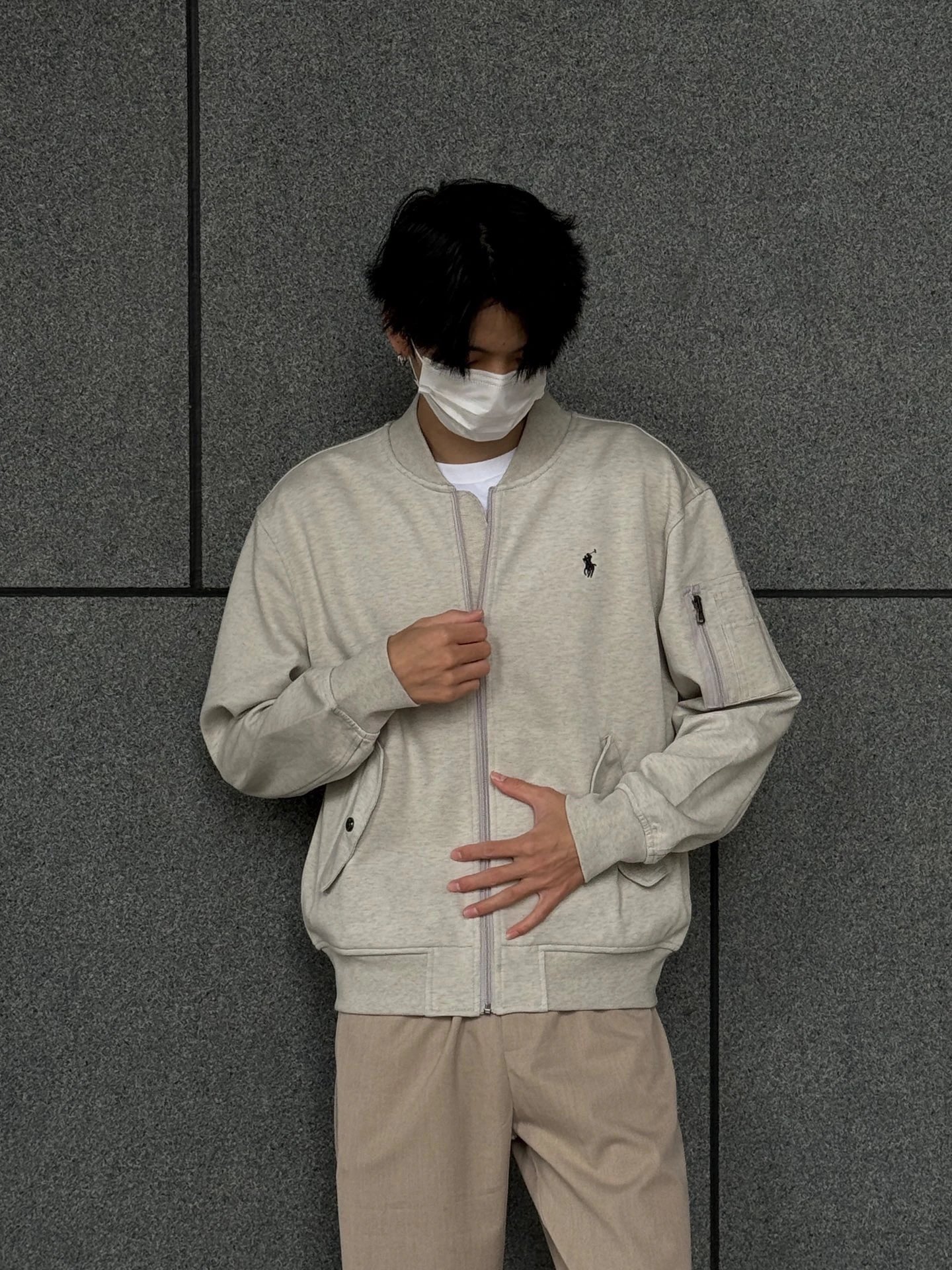 RD-C231 · Light Grey Logo-Embroidered Zip Bomber Jacket showcase view 6