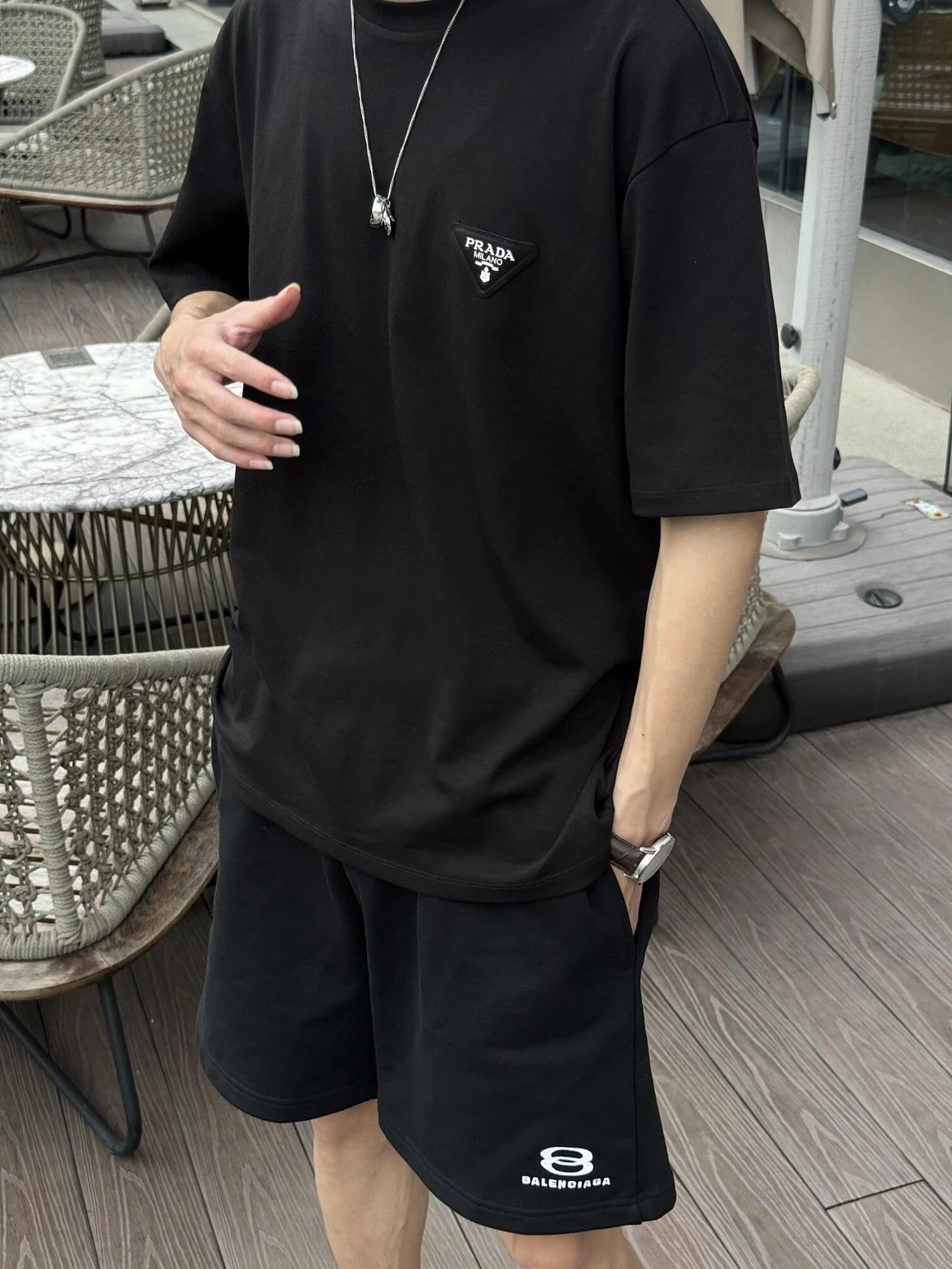RD-C291 · Double-Ring Embroidered Straight-Leg Shorts showcase view 5