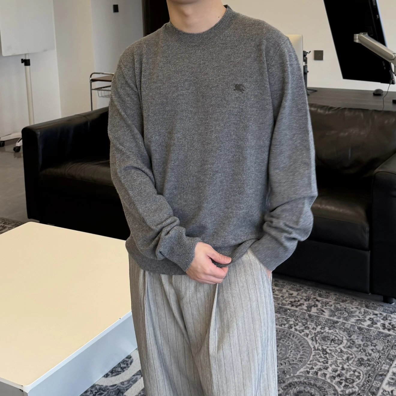 RD-C399 · Classic Grey Embroidered Cashmere-Blend Crewneck showcase view 1