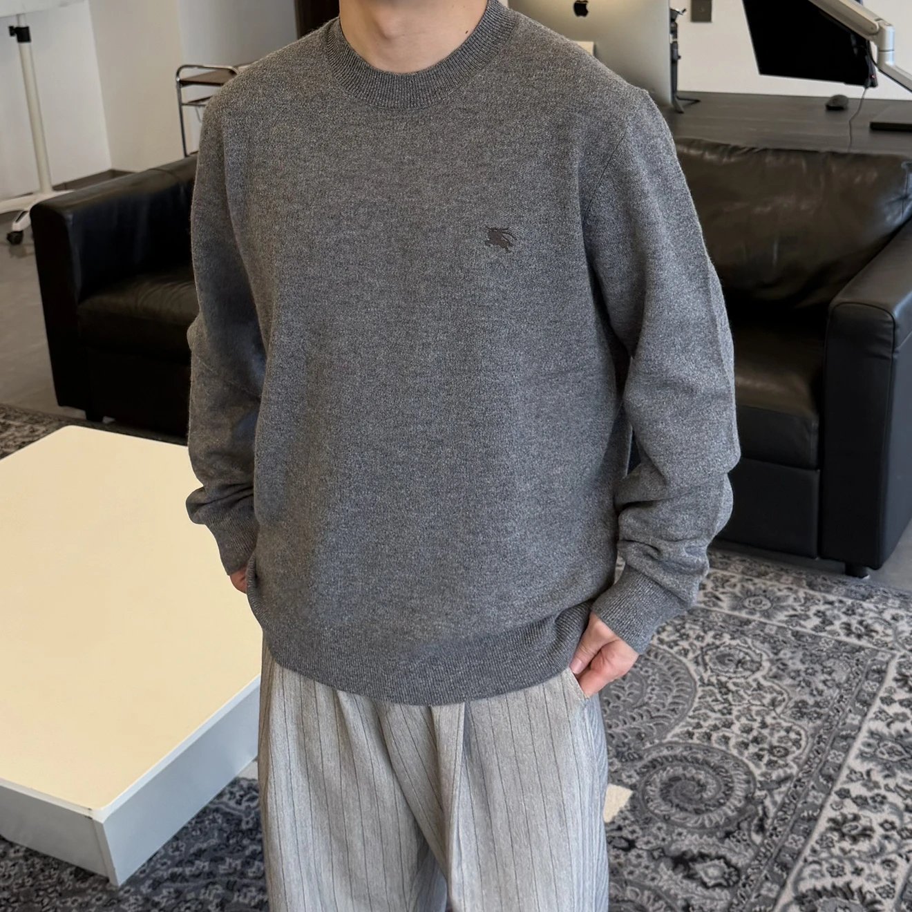 RD-C399 · Classic Grey Embroidered Cashmere-Blend Crewneck showcase view 3