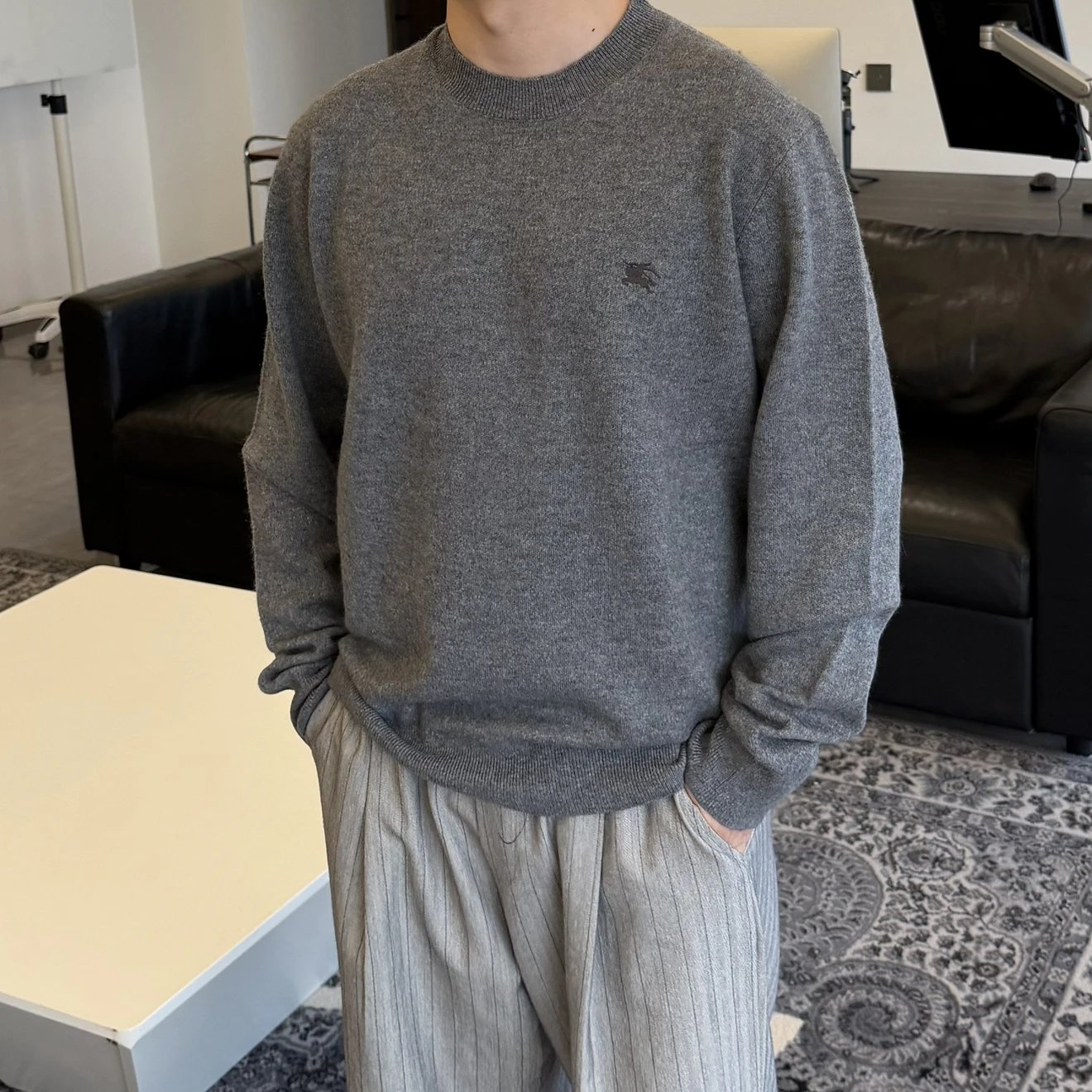 RD-C399 · Classic Grey Embroidered Cashmere-Blend Crewneck showcase view 4