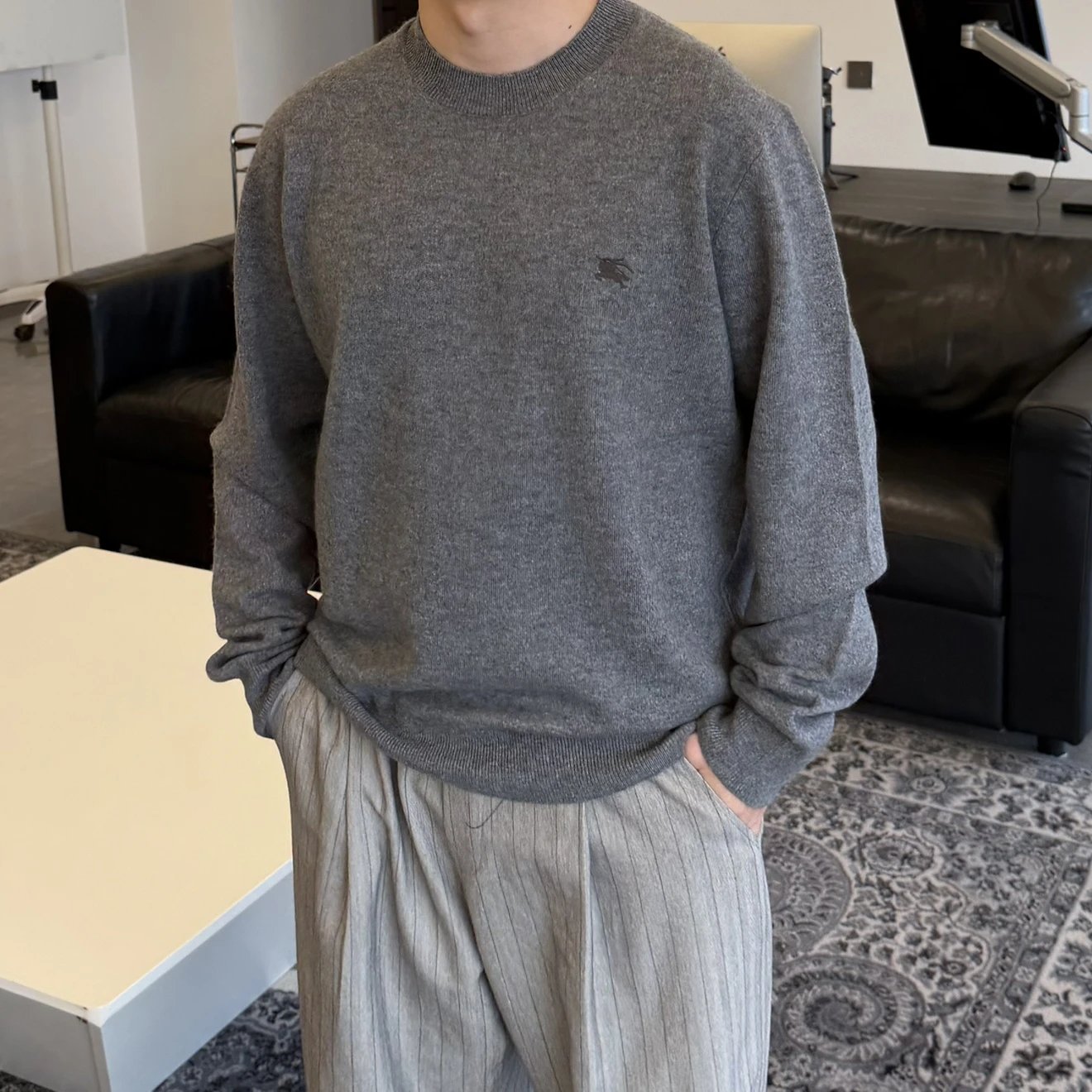 RD-C399 · Classic Grey Embroidered Cashmere-Blend Crewneck showcase view 5