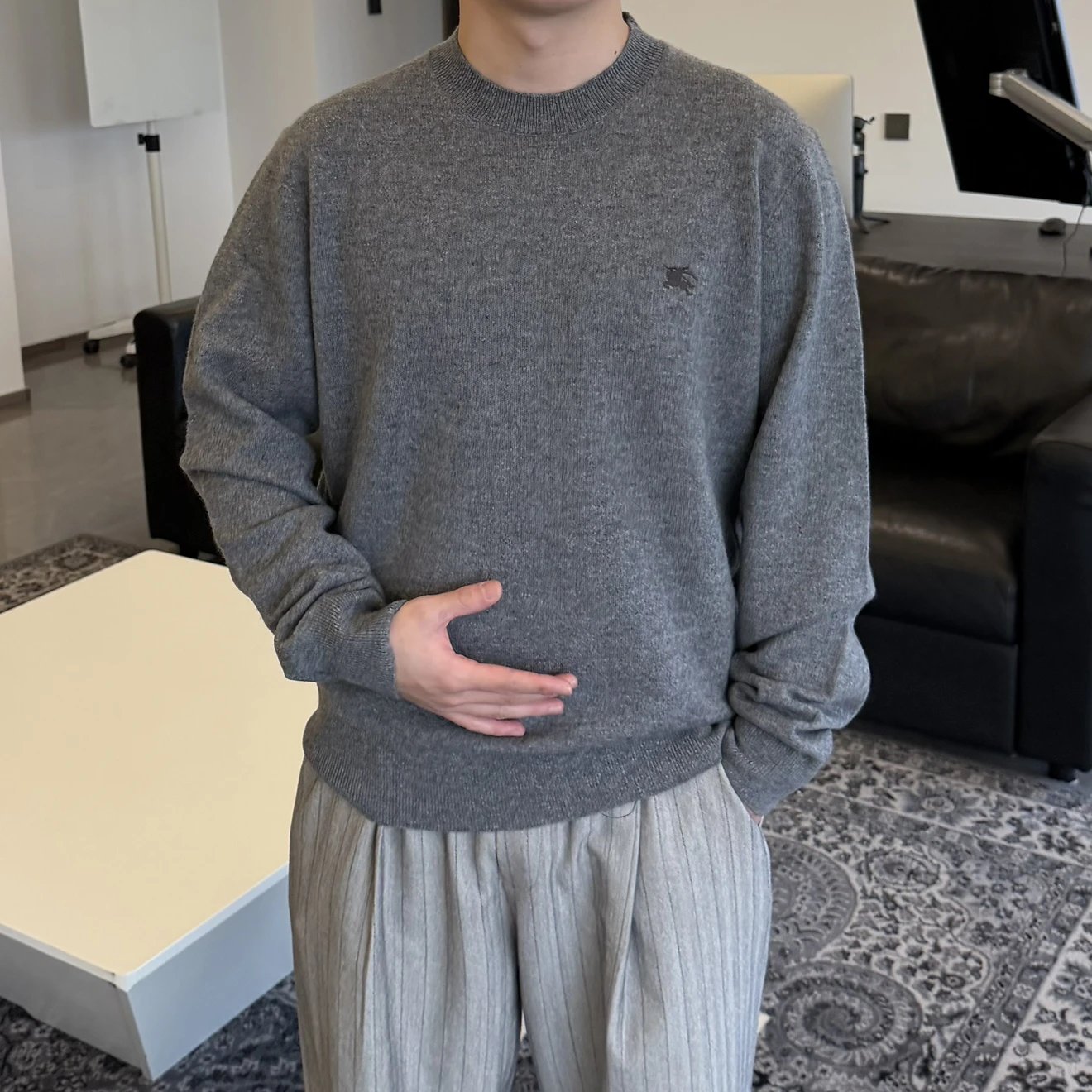 RD-C399 · Classic Grey Embroidered Cashmere-Blend Crewneck showcase view 6