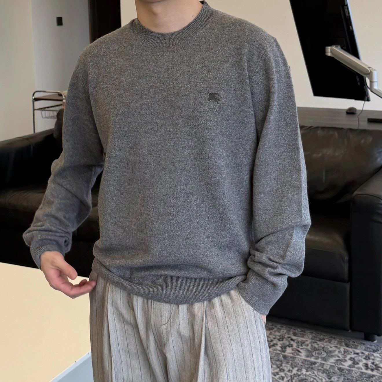 RD-C399 · Classic Grey Embroidered Cashmere-Blend Crewneck showcase view 7