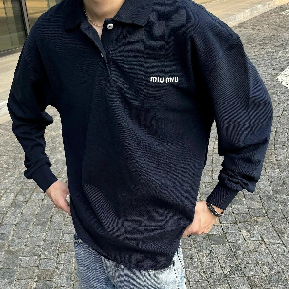 RD-C400 · Navy Logo Long-Sleeve Polo showcase view 1