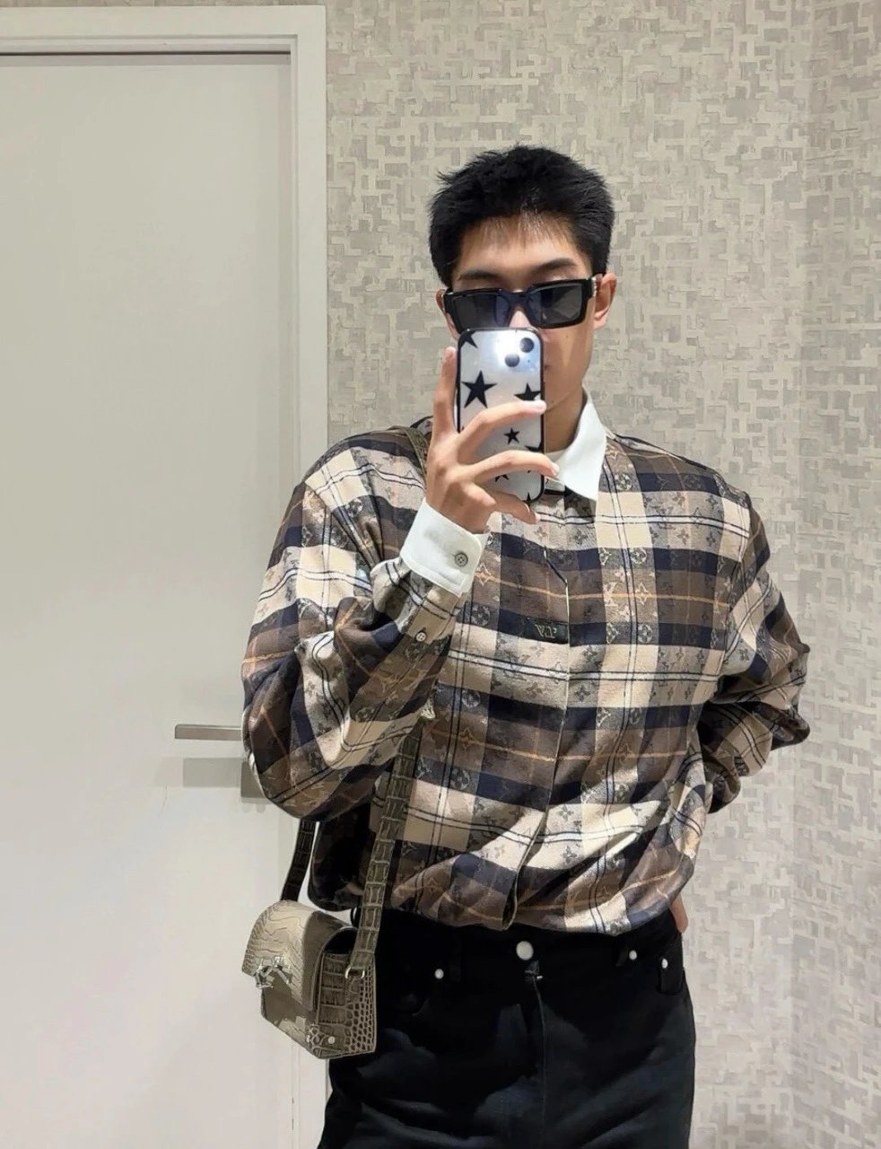RD-C341 · Maillard Check Layered-Collar Polo Shirt showcase view 2
