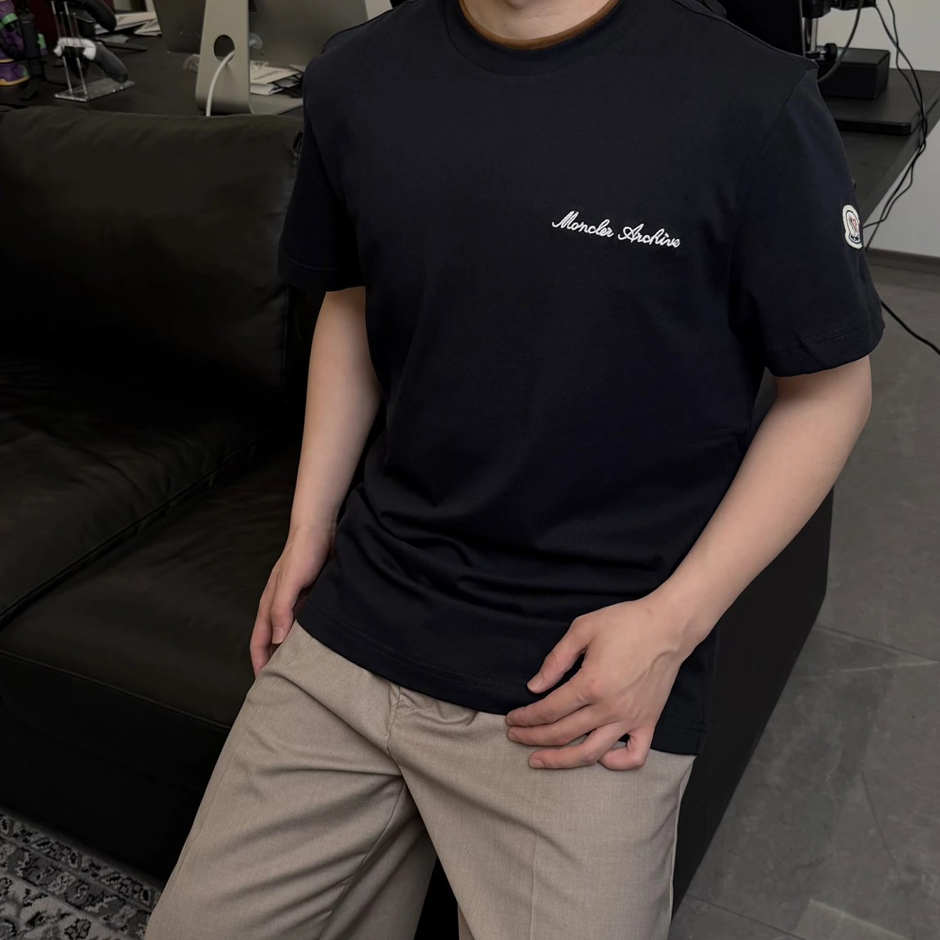 RD-C165 · Color-Contrast Layered-Neck Embroidered T-Shirt showcase view 2