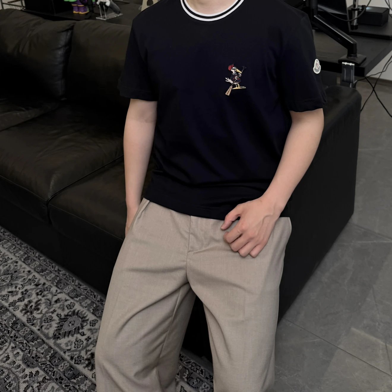 RD-C169 · Bird Patch Embroidered Contrast-Collar T-Shirt showcase view 2