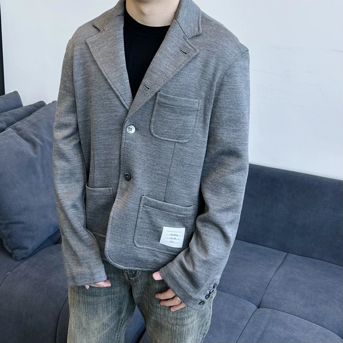 RD-C234 · Grey Wool-Blend Single-Breasted Jacket showcase view 1